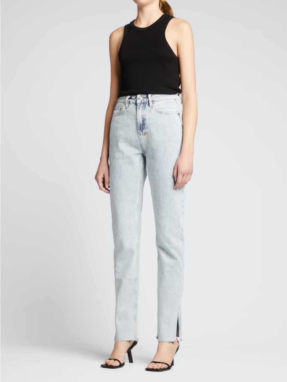 Ksubi Light Blue High-Rise Straight Jeans with Ankle Slit
